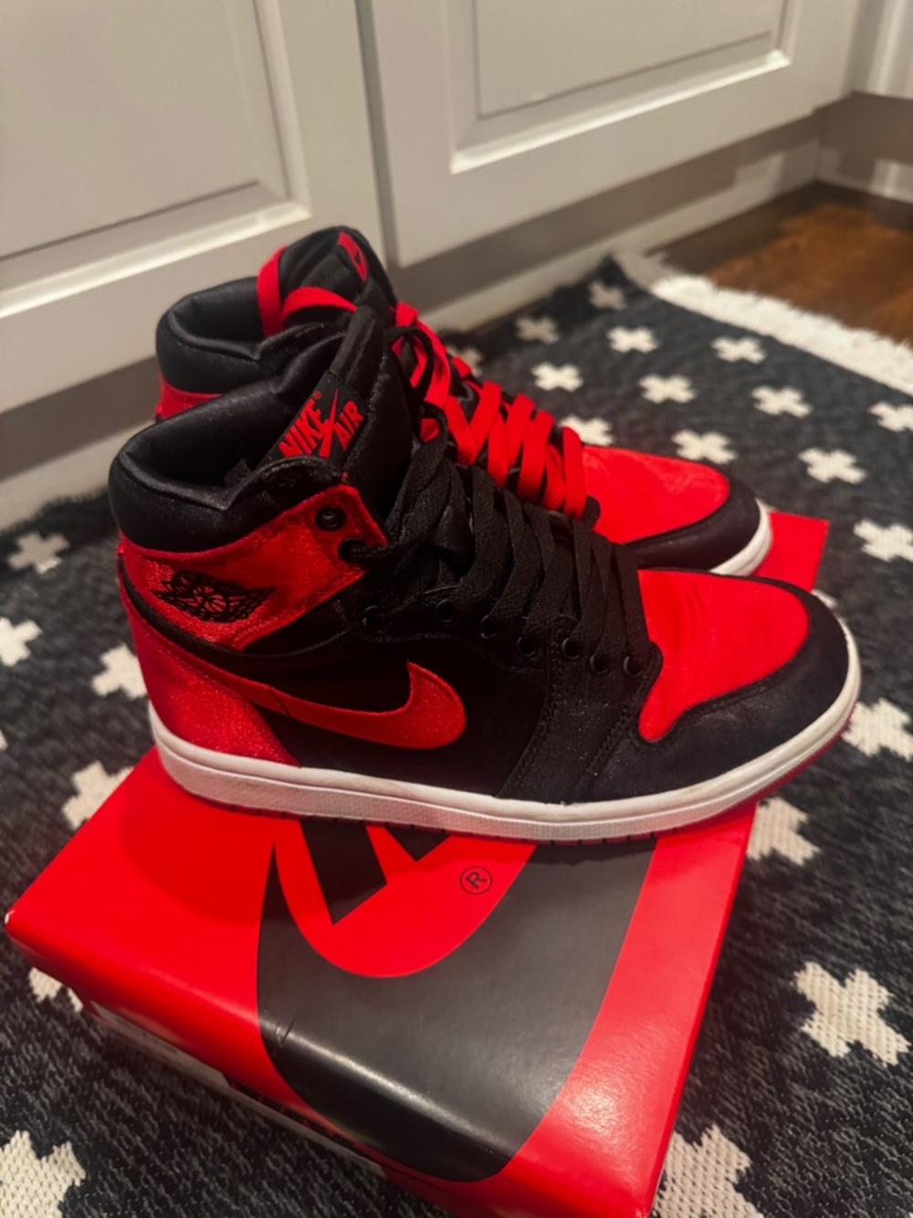 Nike Air Jordan 1 Mid - Black/Red women’s or kids…  worn once like new .